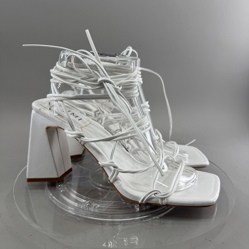 Simmi London Lace Up Gladiator Block Heel Square Toe Sandals White UK 7 US 9